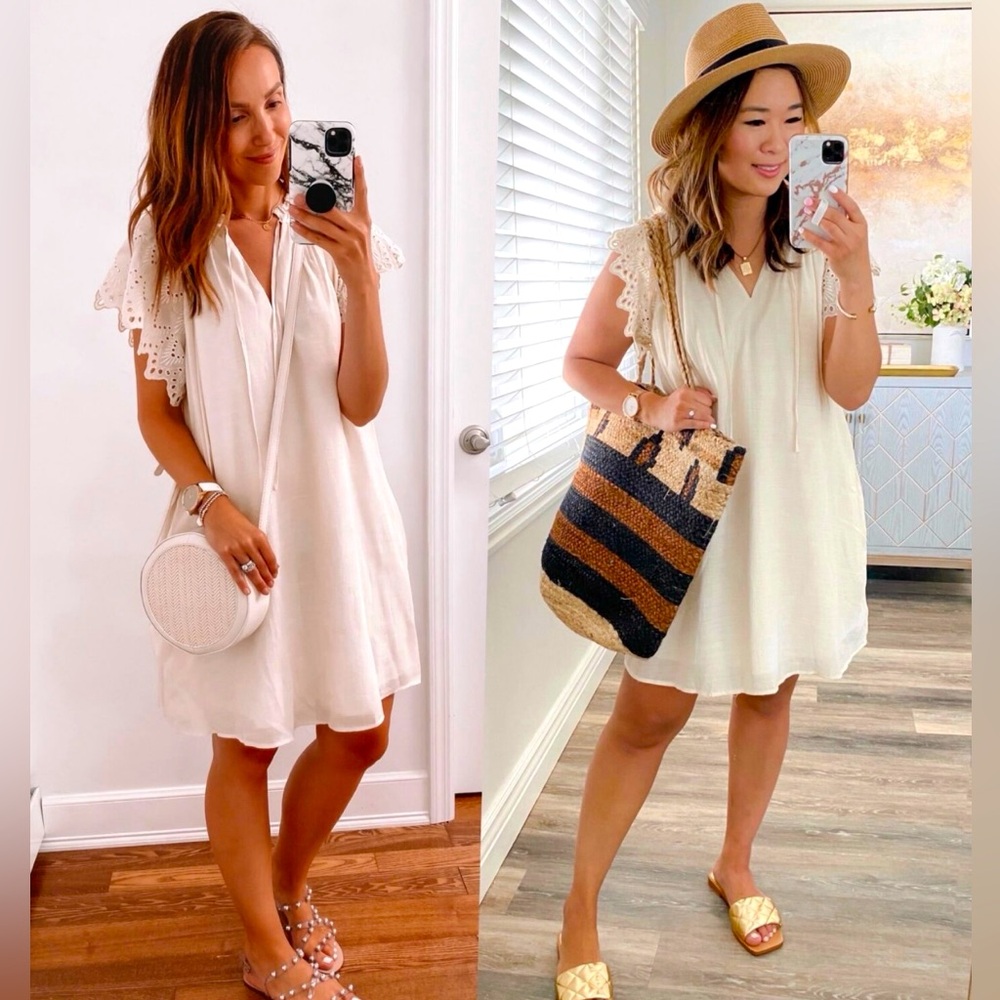 Sz M Who What Wear Cream Eyelet Flutter Sleeve Dress